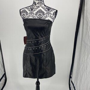 NWT Kitten By AllureBlack Faux Leather Zipper Embellished Mini Dress. Size Large